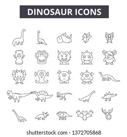 Dinosaurs line icons, signs, vector set, outline illustration concept 
