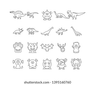 Dinosaurs line icons, signs, vector set, outline illustration concept 