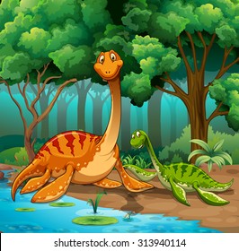 Dinosaurs living in the jungle illustration