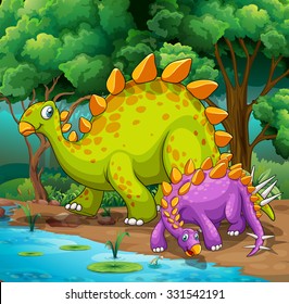 Dinosaurs living in the jungle illustration