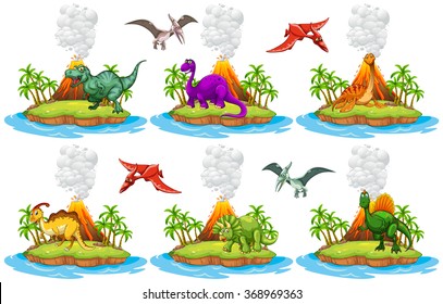 Dinosaurs living on the island illustration