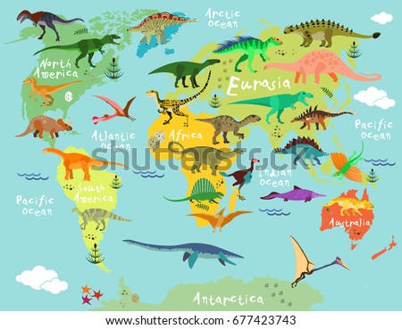 Dinosaurs map of the world for children and kids