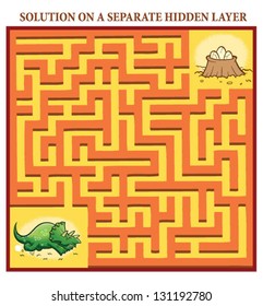 Dinosaur's Maze Game (help the lost dinosaur find the right way home to her nest with eggs) - Maze puzzle with solution