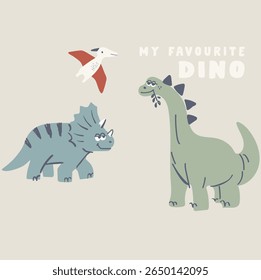 Dinossauros são o meu time favorito!, bonitinho Dinossauros amizade para bebê para sempre gráfico para t-shirt de vestuário, creme de fundo. Baby Dino