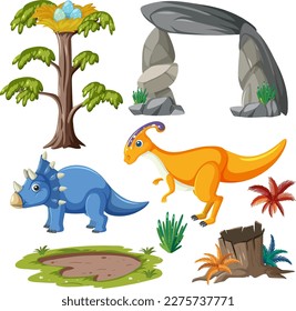 Dinosaurs and Natural Elements Vector Collection illustration