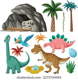 Dinosaurs and Natural Elements Vector Collection illustration