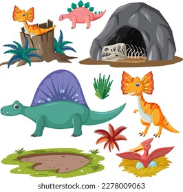 Dinosaurs and Natural Elements Vector Collection illustration