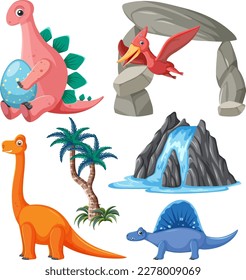 Dinosaurs and Natural Elements Vector Collection illustration