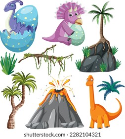 Dinosaurs and Natural Elements Vector Collection illustration