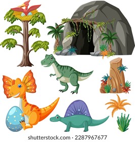 Dinosaurs and Natural Elements Vector Collection illustration