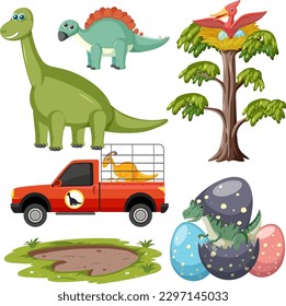 Dinosaurs and Natural Elements Vector Collection illustration