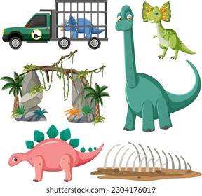 Dinosaurs and Natural Elements Vector Collection illustration