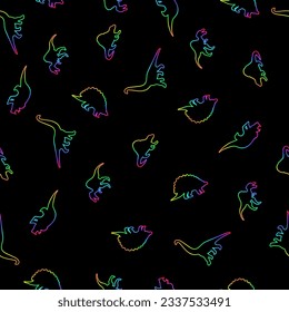 Dinosaurs in neon colors seamless pattern. Vector dino silhouette seamless pattern