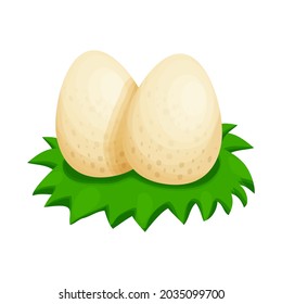 Dinosaurs nest with eggs and grass in cartoon style isolated on white background. Prehistoric shell, reptile baby. . Vector illustration