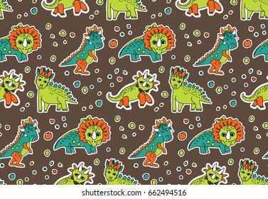 Dinosaurs objects seamless pattern. olor vector illustration. EPS8