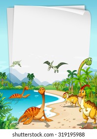 Dinosaurs at the ocean illustration