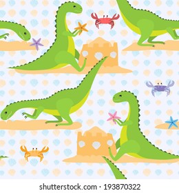 Dinosaurs on a beach. Vector pattern