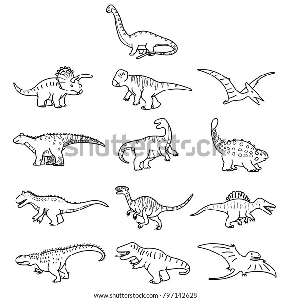 Dinosaurs Outline Illustration Stock Vector (Royalty Free) 797142628