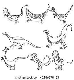 Dinosaurs Outline Set Doodle Reptiles Various Stock Vector (Royalty ...