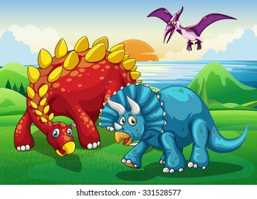 Dinosaurs in the park illustration