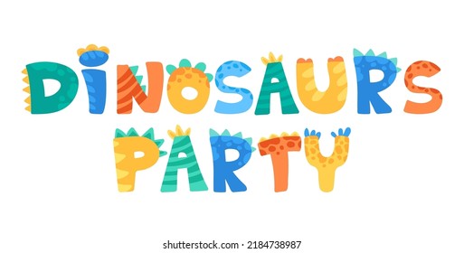 Grabado de fiesta de dinosaurios, plantilla para la carta de los niños invitados. Cartel de la fiesta con lindos dinosaurios, espacio para el texto, fecha y letras ruidosas. Ilustración de dibujos animados para niños