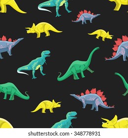 Dinosaurs pattern / seamless / cartoon characters / children/ black background