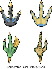 Dinosaurs Paw With Claws Print Logo Design. Vector Hand Drawn Collection Set Isolated On White Background