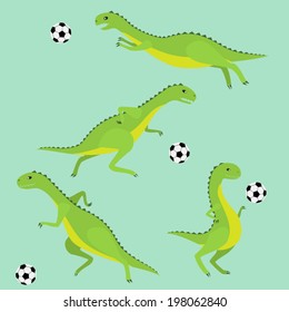 Dinosaurs play soccer. Vector set