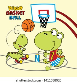 dinosaurs are playing basketball together