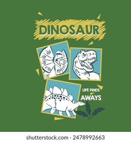 dinosaurs poses on photo frame for tshirt artwork kids, abstract design, Flаt соlоrѕ, Cartoon style. Idеаl fоr t ѕhіrt, bаdgе, роѕtеr, аnd оthеr рrіnt.