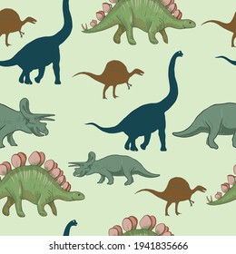 
Dinosaurs prehistoric ancient animals hand drawn illustration vector  on white background realistic style sketch patern seamless