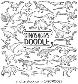 Dinosaurs Prehistoric Animals. Traditional Doodle Icons. Sketch Hand Made Design Vector.