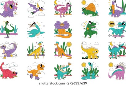 Dinosaurs And Prehistoric Creatures Illustrations Vector Illustration. Illustration symbol design template for web mobile UI element.