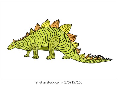 Dinosaurs are prehistoric. Cute dinosaur of green color. Wall decal, sticker, translator, children s birthday. Hand-drawn. Vector illustration in doodle and cartoon style.