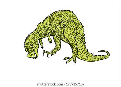 Dinosaurs are prehistoric. Cute dinosaur of green color. Wall decal, sticker, translator, children s birthday. Hand-drawn. Vector illustration in doodle and cartoon style.