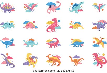 Dinossauros E Ilustrações Pré-Históricas Ilustração Vetorial. Modelo de design de símbolo de ilustração para elemento de interface do usuário móvel da Web.