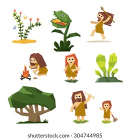Dinosaurs and prehistoric period, vector illustration flat style