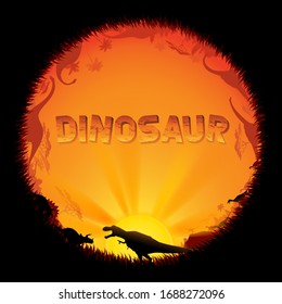 Dinosaurs in prehistoric scene background.