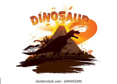Dinosaurs In Prehistoric Scene Background.
