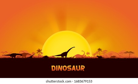 Dinosaurs in prehistoric scene. vector of dinosaurs background.