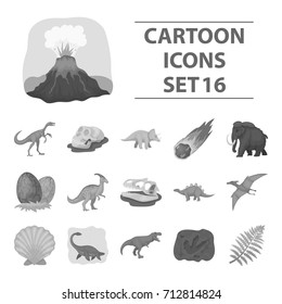 Dinosaurs and prehistoric set icons in monochrome style. Big collection of dinosaurs and prehistoric vector symbol stock illustration