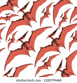 Dinosaurs and pterodactyl types of animals seamless pattern isolated on white background vector.