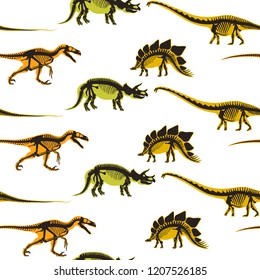 Dinosaurs and pterodactyl types of animals seamless pattern isolated on white background vector.