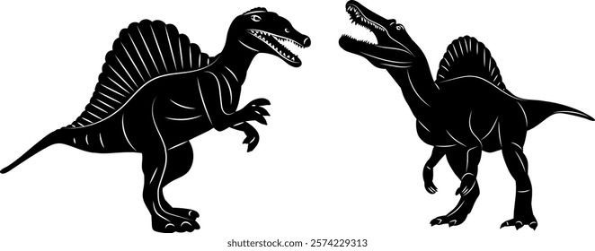 dinosaurs roar black silhouette vector