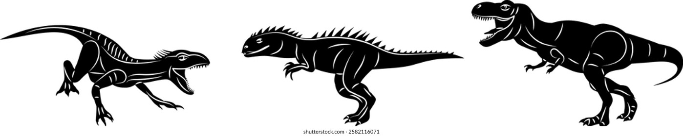 dinosaurs roar silhouette on white background vector