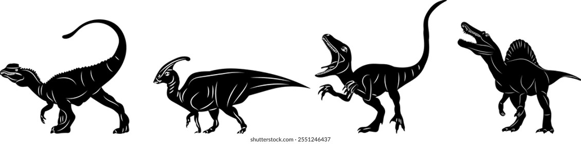 Dinosaurios rugen y caminan Vector de silueta