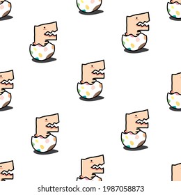 Dinosaurs seamless pattern, Baby T-Rex cartoon characters and dino egg on white wallpaper.
