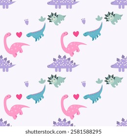 Dinosaurs seamless pattern background. Cute Dinosaurs illustration pattern. Cartoon Dinosaurs background. Perfect for fashion clothes, shirt, fabrics, textiles, wallpaper, decor, print, packaging.