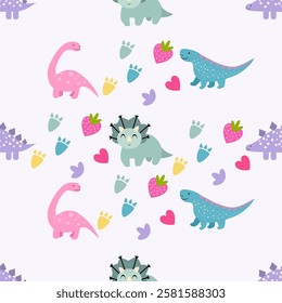 Dinosaurs seamless pattern background. Cute Dinosaurs illustration pattern. Cartoon Dinosaurs background. Perfect for fashion clothes, shirt, fabrics, textiles, wallpaper, decor, print, packaging.