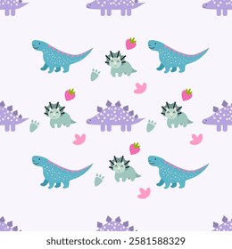 Dinosaurs seamless pattern background. Cute Dinosaurs illustration pattern. Cartoon Dinosaurs background. Perfect for fashion clothes, shirt, fabrics, textiles, wallpaper, decor, print, packaging.